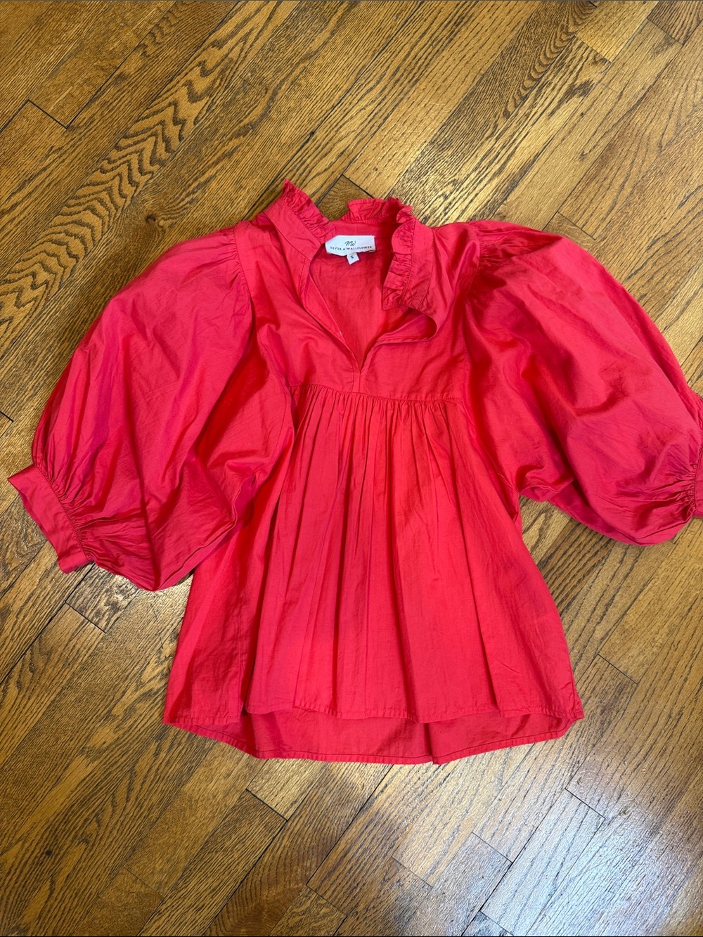 Never a Wallflower Red Puff Sleeve Peasant Blouse